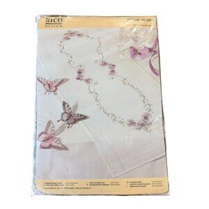 Rico Design Floral Table Runner Embroidery Kit 48565 16"x39" White Purple Cotton